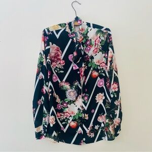 Pietro Brunelli Dark Floral Maternity Blouse Top Roses Petunias Shirt Flowy M